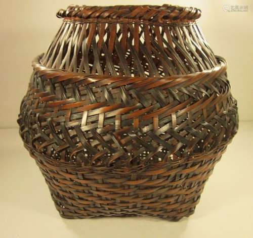 Unique Antique Japanese Woven Bamboo Ikebana Flower Vessel Basket 10