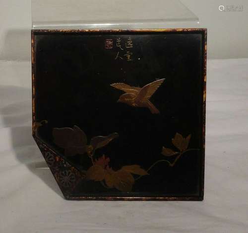 Antique Japanese Lacquered Tray Sparrow Birds Signed Seal Signature