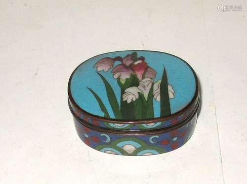 RARE JAPANESE CLOISONNE ENAMEL IRIS DESIGNED JAR BOX