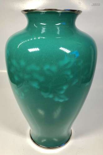 Antique 1920s Japanese Green Enamel Vase 9.5