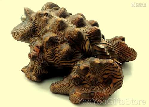 REALISTIC, LARGER Japanese carved WOOD/cryptomeria TOAD/FROG okimono FIGURE