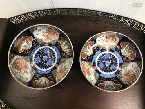 Set Pair 2 Japanese Imari Meiji Edo Porcelain Bowls