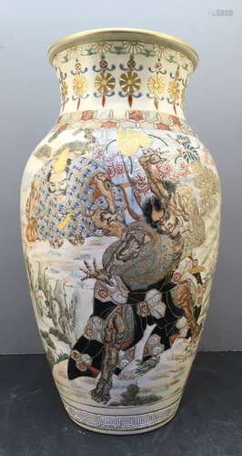 Large Japanese Meiji Satsuma Vase with Samurai & Aristocrats