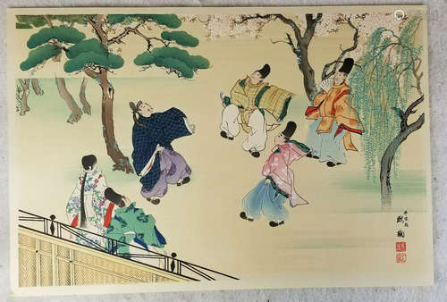 Antique Vintage Japanese Woodblock Print Signed Mid Century