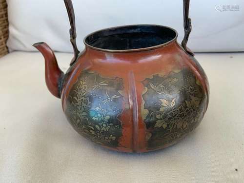 FINE QUALITY JAPANESE COPPER BRONZE FIGURAL TETSUBIN HANDLED TEAPOT 1900