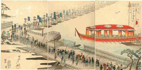 Japan woodblock print-Pleasure Boat,Chikanobu triptych