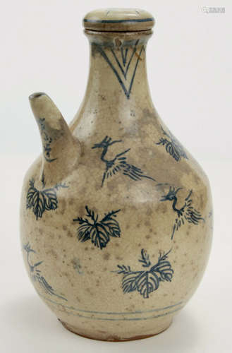 Japanese Pottery Ewer With Paulownia And Crane Design