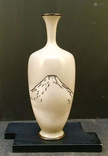 Important Japanese Meiji Cloisonne Vase w/ Mt. Fuji, attrib.to Namikawa