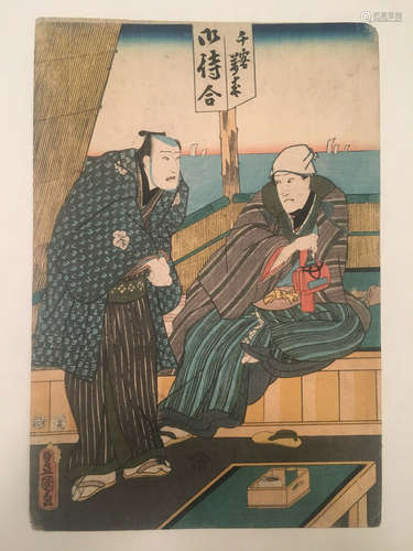 Utagawa Kunisada Two men at the Takanawa Tea House Shimizu-ya Toyokuni ga