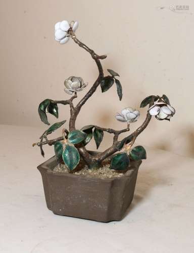 antique handmade bronze enamel Japanese cherry blossom tree statue sculpture