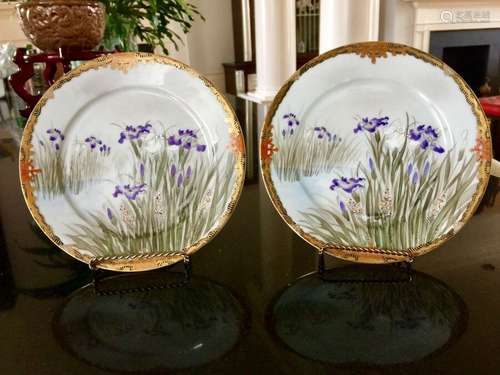 Pair Very Fine Satsuma Plates Meiji Period , Signed