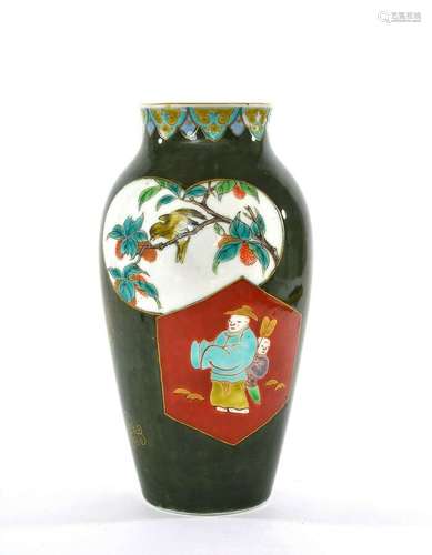 1930's Japanese Fukagawa Koransha Porcelain Vase Bamboo Crane Bird