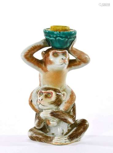 1920's Japanese Kutani Porcelain Monkey Candle Holder Candlestick