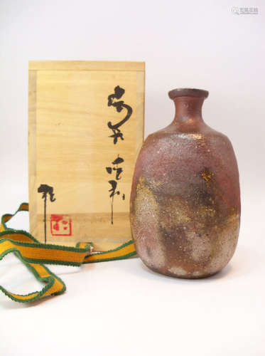 Japanese Studio Art Pottery Bizen Vase Signed with Box