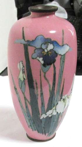 TALL JAPANESE CLOISONNE PINK ENAMEL FLORAL DESIGN  4