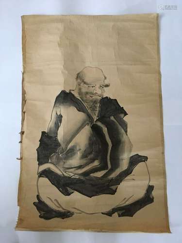 Vintage Japanese Painting Monk Art Original on Paper Unframed