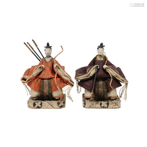 Antique Japanese Pair of Keshi-bina Ministers Ningyo