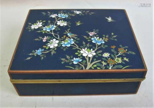 Fine MEIJI-ERA JAPANESE Cloisonne Box  Blue w/ Flowers  c. 1900   antique