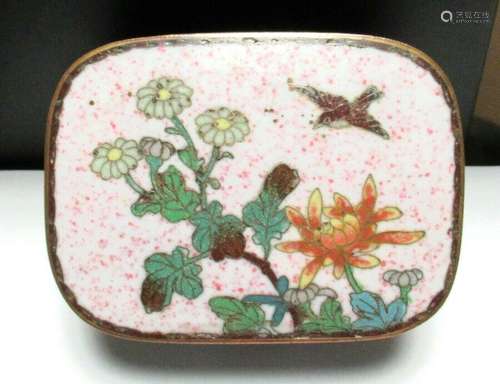 JAPANESE CLOISONNE ENAMEL FLORAL BIRDS TRINKET JAR BOX