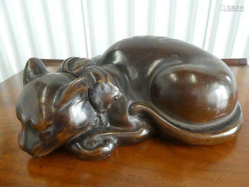 LARGE VINTAGE JAPANESE BRONZE SLEEPING CAT