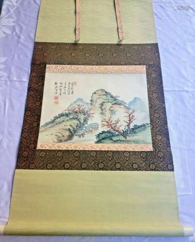 JAPANESE SCROLL PAINTING ANTIQUE FINE ART WATERCOLOR WASHI RICE PAPER, SILK MATT