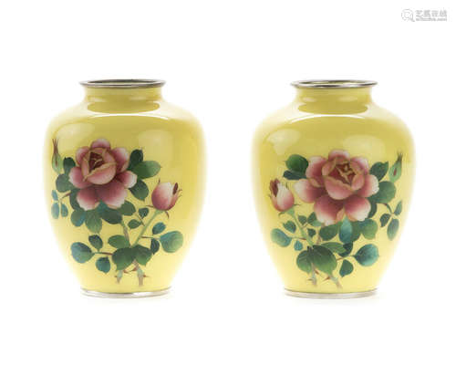 Beautiful Japanese Yellow Cloisonné Vases -a pair c.1940s