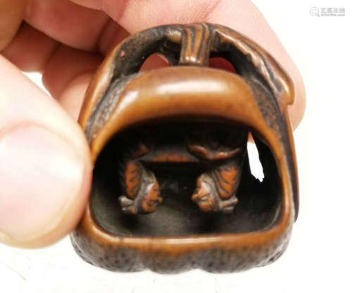 Antique Vintage Finely Carved Boxwood Japanese Nestuke Fruit Nut Go Scholars