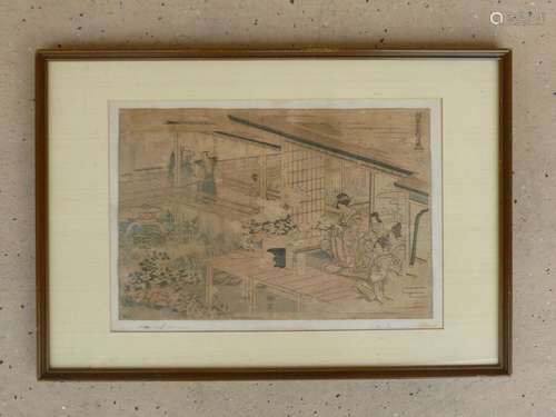 RARE EARLY 18TH CENTURY KATSUSHIKA HOKUSAI WOODBLOCK PRINT CIRCA 1780