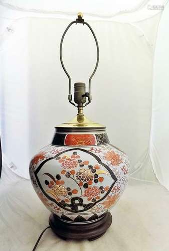 LARGE Antique Japanese Kutani Lamp 23.5