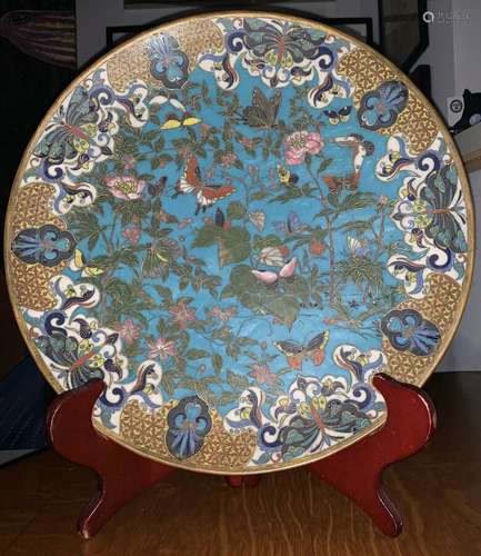 Antique Thousand Butterflies Meiji Cloisonne Charger