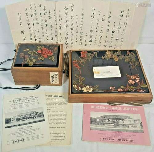 Rare Antique Japanese Takamori-e Lacquer Over Wood Tray & Box - One of A Kind