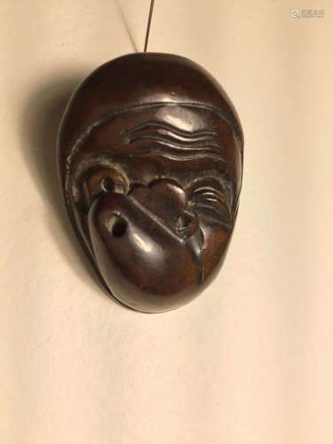 Fine Antique Japanese Netsuke Mask Mennetsuke of Hyottoko