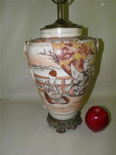 ANTIQUE JAPANESE SATSUMA VASE  LAMP FIGURAL