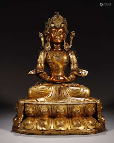 CHINESE GILT BRONZE BUDDHA