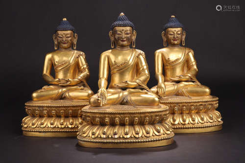 3 CHINESE GILT BRONZE BUDDHA