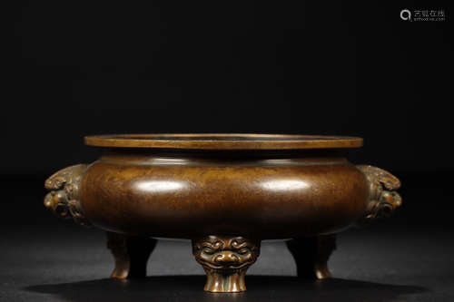 CHINESE TRIPOD BRONZE CENSER, QING DYNASTY, QIANLONG MARK