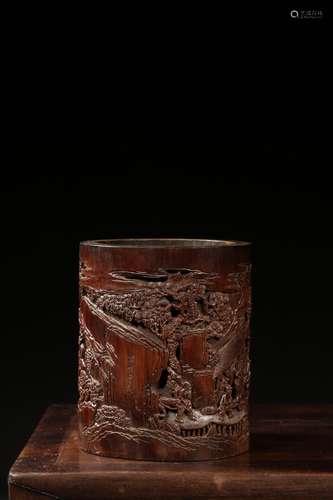 CHINESE CARVED BAMBOO PEN HOLDER