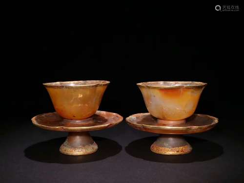 CHINESE AGATE CUP SET