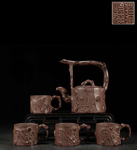 CHINESE CARVED BAMBOO POT SET