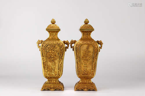 CHINESE GILT BRONZE VASE , QIANLONG MARK