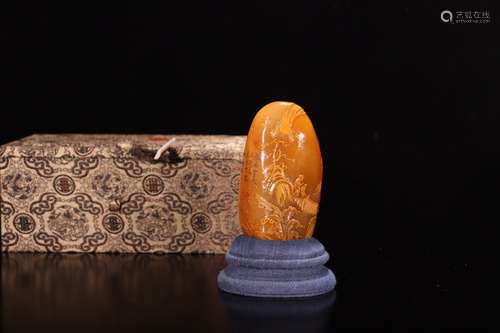 CHINESE YELLOW CARVED STONE