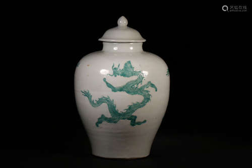 CHINESE GREEN GLAZED VASE, JIAJING MARK