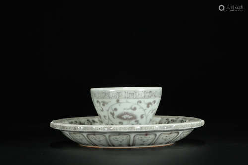 CHINESE UNDERGLAZE-RED TEA SET, MING DYNASTY