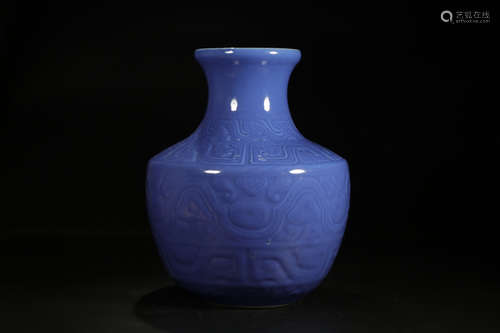 CHINESE BLUE GLAZED VASE, QIANLONG MARK