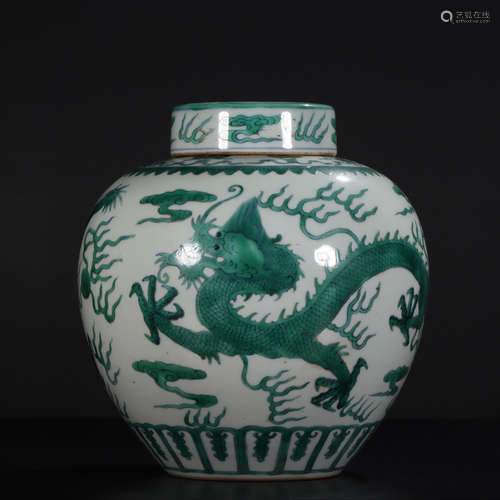 CHINESE GREEN GLAZED JAR, QIANLONG MARK