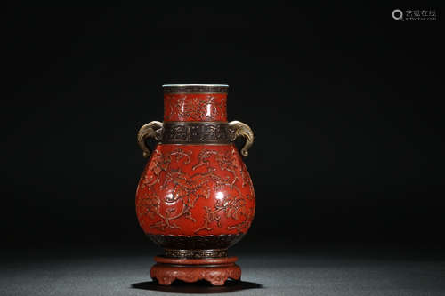 CHINESE COPPER-RED GLAZED VASE, QING DYNASTY