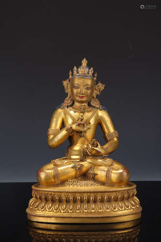 CHINESE GILT BRONZE TURQUOISE STATUE