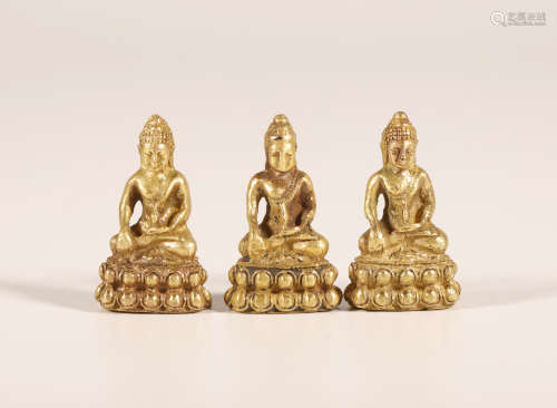 Qing Dynasty - 3 Gilt Buddha Statue