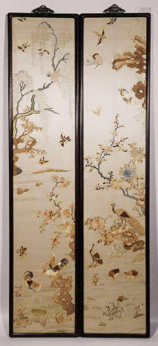 Qing Dynasty - Pair of Flower and Bird Pattern Screen