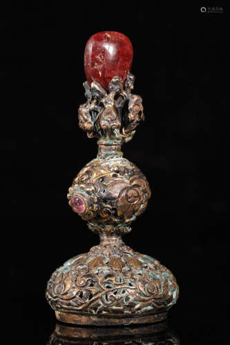 Qing Dynasty - Gilt with Gem Hat Button